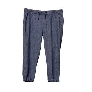 Old Navy Pants Women Size L Blue Linen Blend Pull On Drawstring Pockets